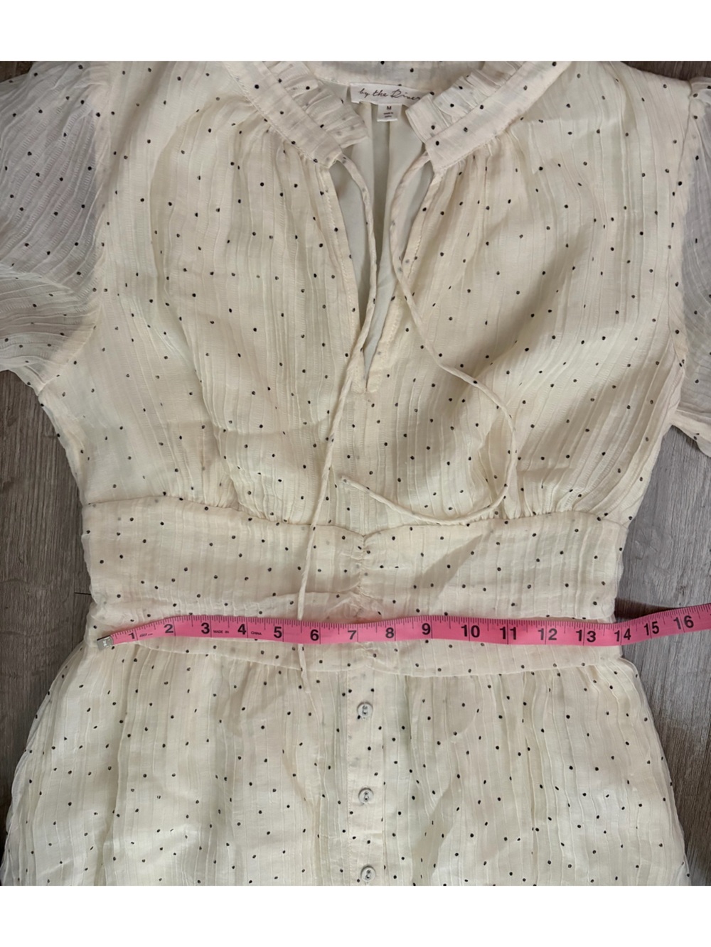 Cream Polka Dot Puff Sleeve Smocked Midi Dress Medium Boho Prairie Cottagecore - Picture 9 of 9